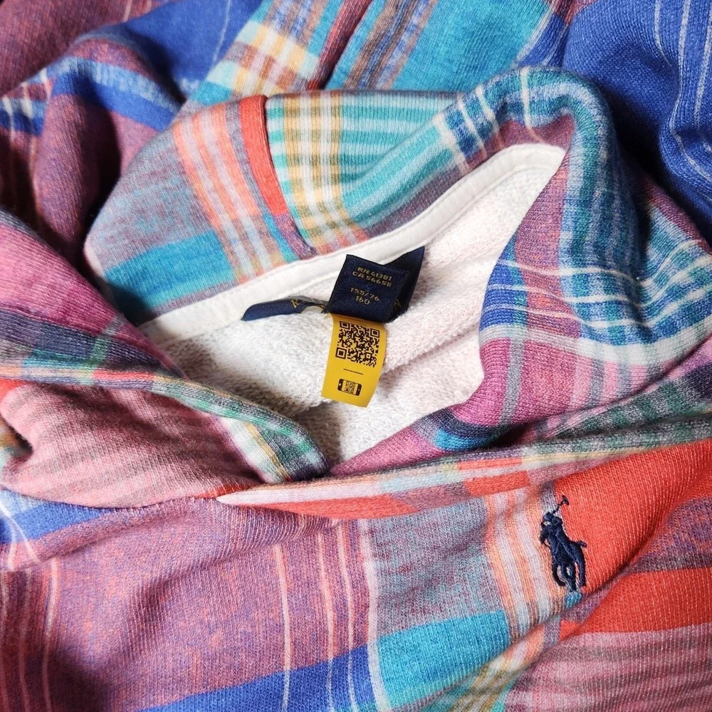 Polo Ralph Lauren Multi-Plaid Pullover Hoodie Youth XL 16 Bright Colors Girl New